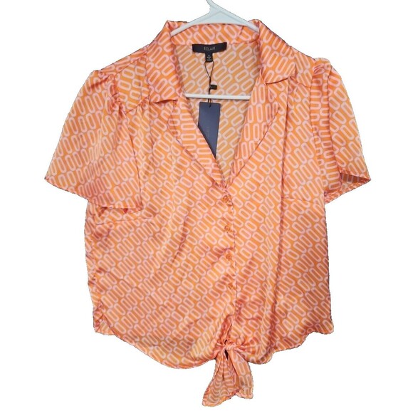 Eclair Button Up Blouse, Women's Small S Orange Button Tie Knot Brand New NWT - Picture 1 of 8